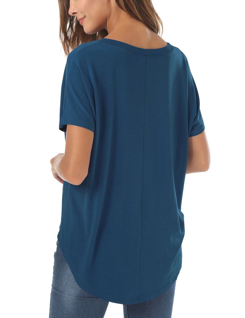 Herou Basic Lightweight Summer Tops for Women Oversized Short Sleeve Hi Low Loose T Shirt Beja Blue Large - Image 2